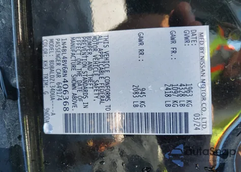 2024 Nissan Altima S Fwd z USA, uszkodzony, nr VIN 1N4BL4BV6RN406368